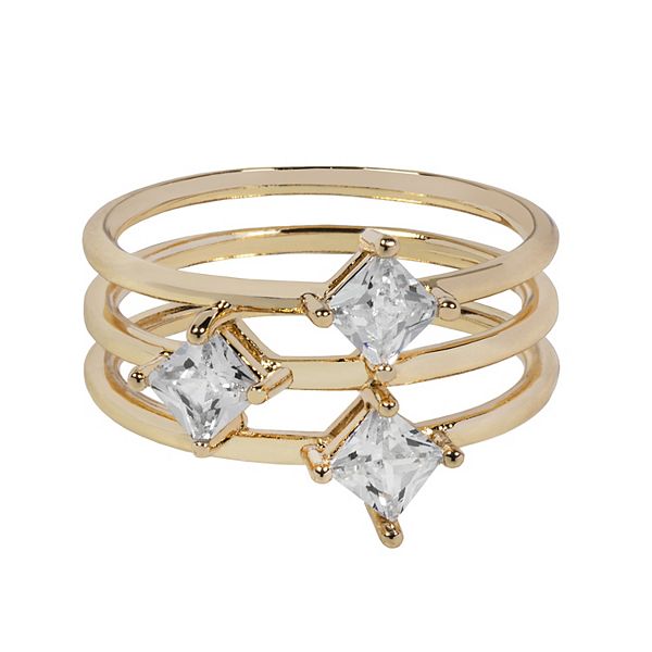 LC Lauren Conrad Gold Tone Simulated Crystal Ring Trio