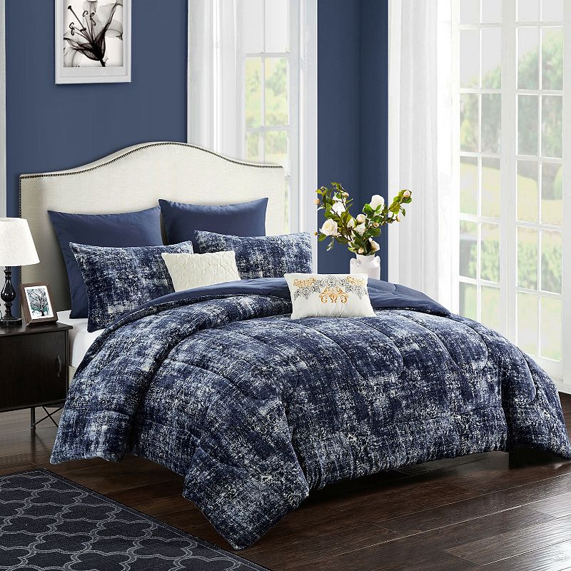 UPC 784857772852 product image for Delancy Comforter Set with Shams, Blue, Full/Queen | upcitemdb.com
