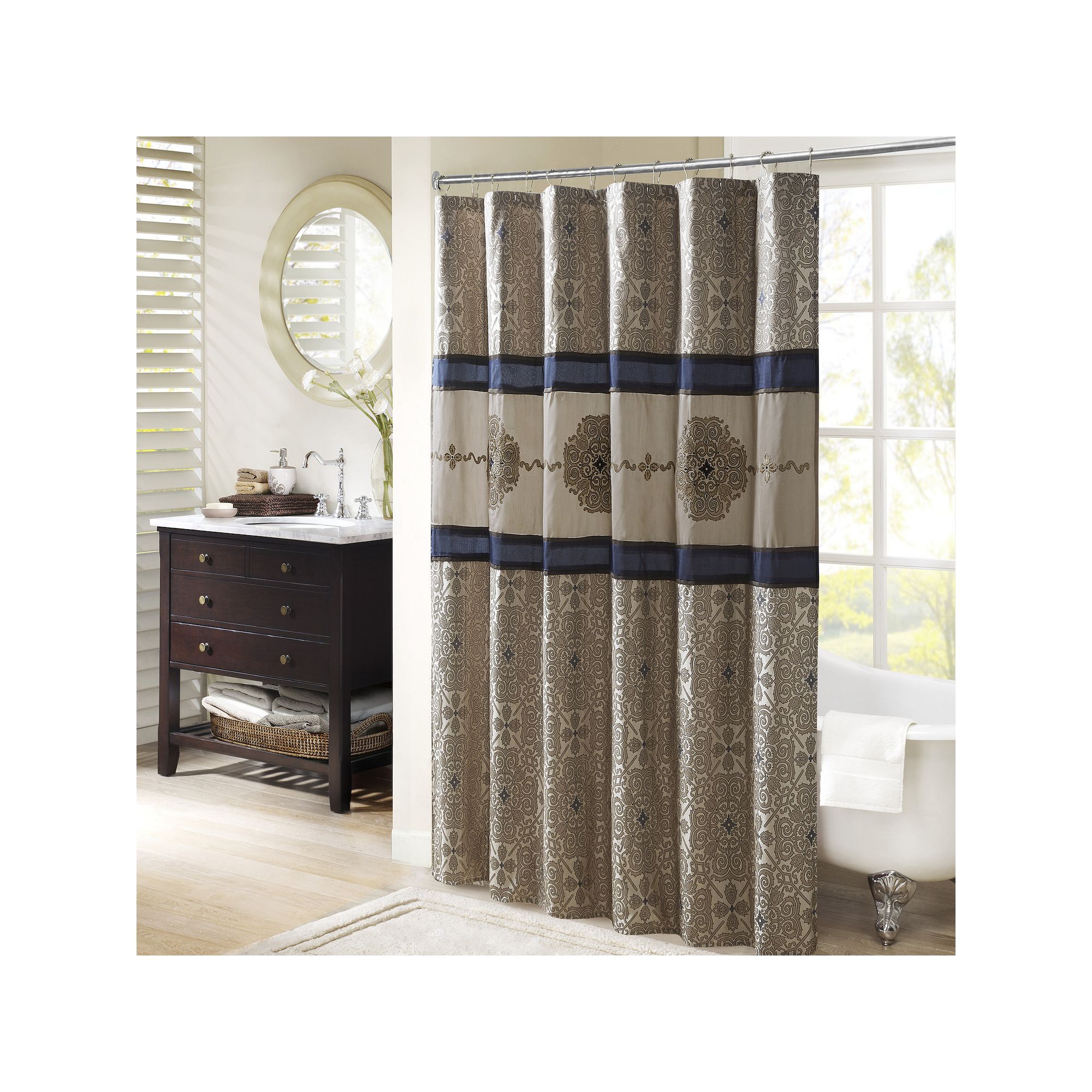 Madison Park Blaine Embroidered Shower Curtain, Size: 72X72, Blue