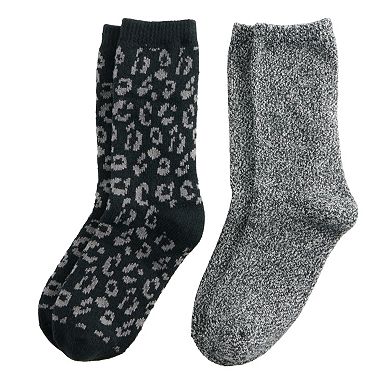 Women's Sonoma Goods For Life® 2-Pack Super Cozy Tonal Leopard Crew Socks