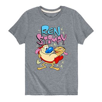 Boys 8-20 Nickelodeon Ren & Stimpy Holding Pink Blue Letters Tee