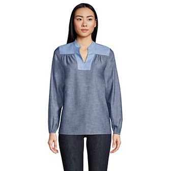 Petite Lands' End Poplin Peasant Top