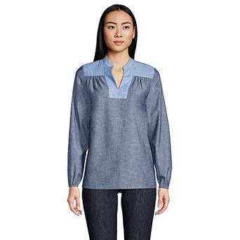 Petite Lands' End Poplin Peasant Top