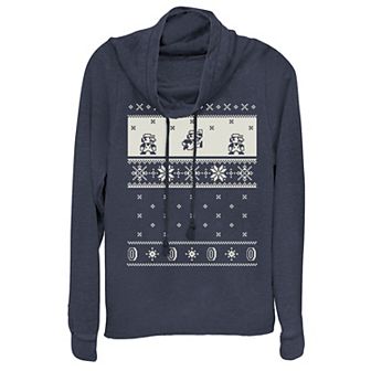 Juniors' Nintendo Super Mario Cream Pattern Cowlneck Graphic Lightweight Long Sleeve