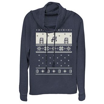 Juniors' Nintendo Super Mario Cream Pattern Cowlneck Graphic Lightweight Long Sleeve