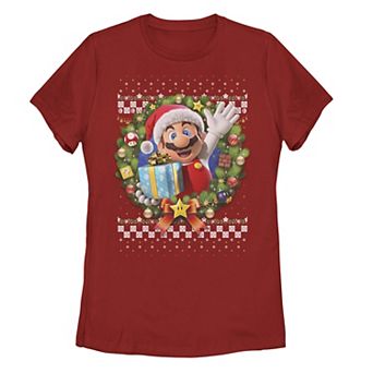 Juniors' Nintendo Super Mario 3D Christmas Wreath Present Tee