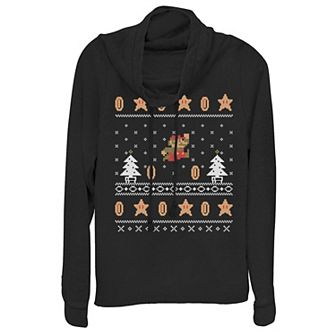 Juniors' Nintendo Super Mario Christmas Coins Pixels Cowlneck Graphic Lightweight Long Sleeve