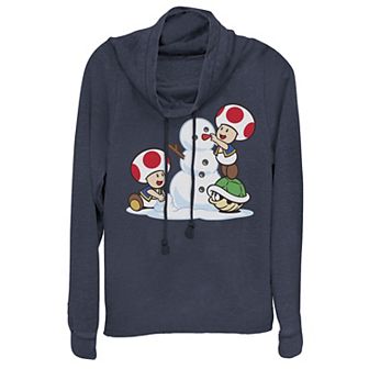 Juniors' Nintendo Super Mario Luigi Thumbs Up Cowlneck Graphic Lightweight Long Sleeve