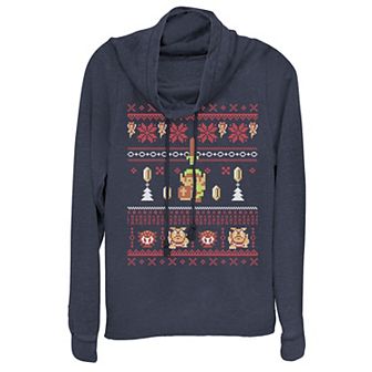 Juniors' Legend of Zelda Link A Very Zelda Christmas Cowlneck Graphic Lightweight Long Sleeve