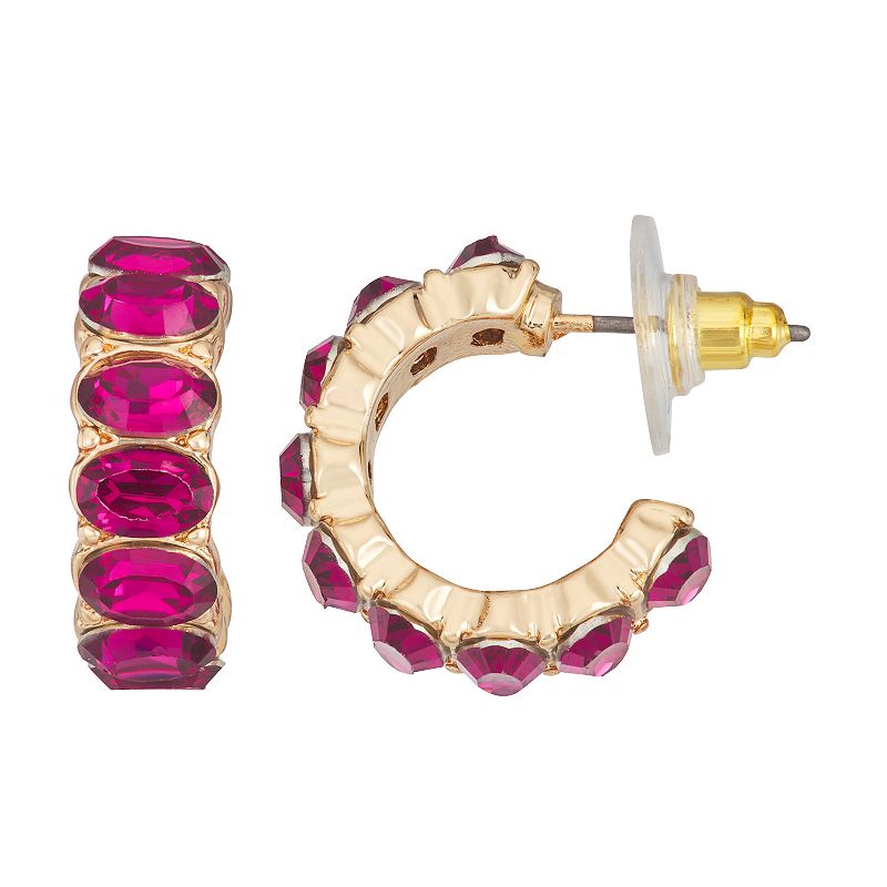 LC Lauren Conrad Simulated Crystal C-Hoop Earrings, Womens, Pink
