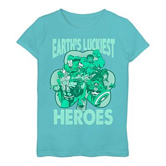 Girls 3-16 Marvel The Avengers St. Patrick's Day "Earth's Luckiest Heroes" Tee
