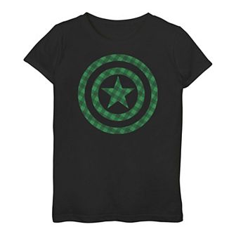 Girls 3-16 Marvel St. Patrick's Day Captain America Plaid Logo Tee