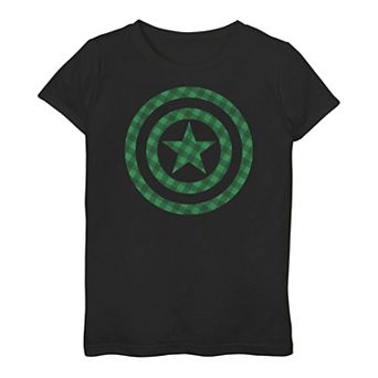 Girls 3-16 Marvel St. Patrick's Day Captain America Plaid Logo Tee