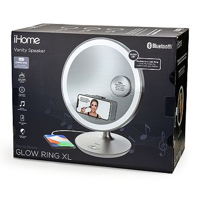 iHome iCVBT12 Glow Ring XL Oversized Rechargeable Vanity Speaker with Bluetooth, Speakerphone & USB Charging