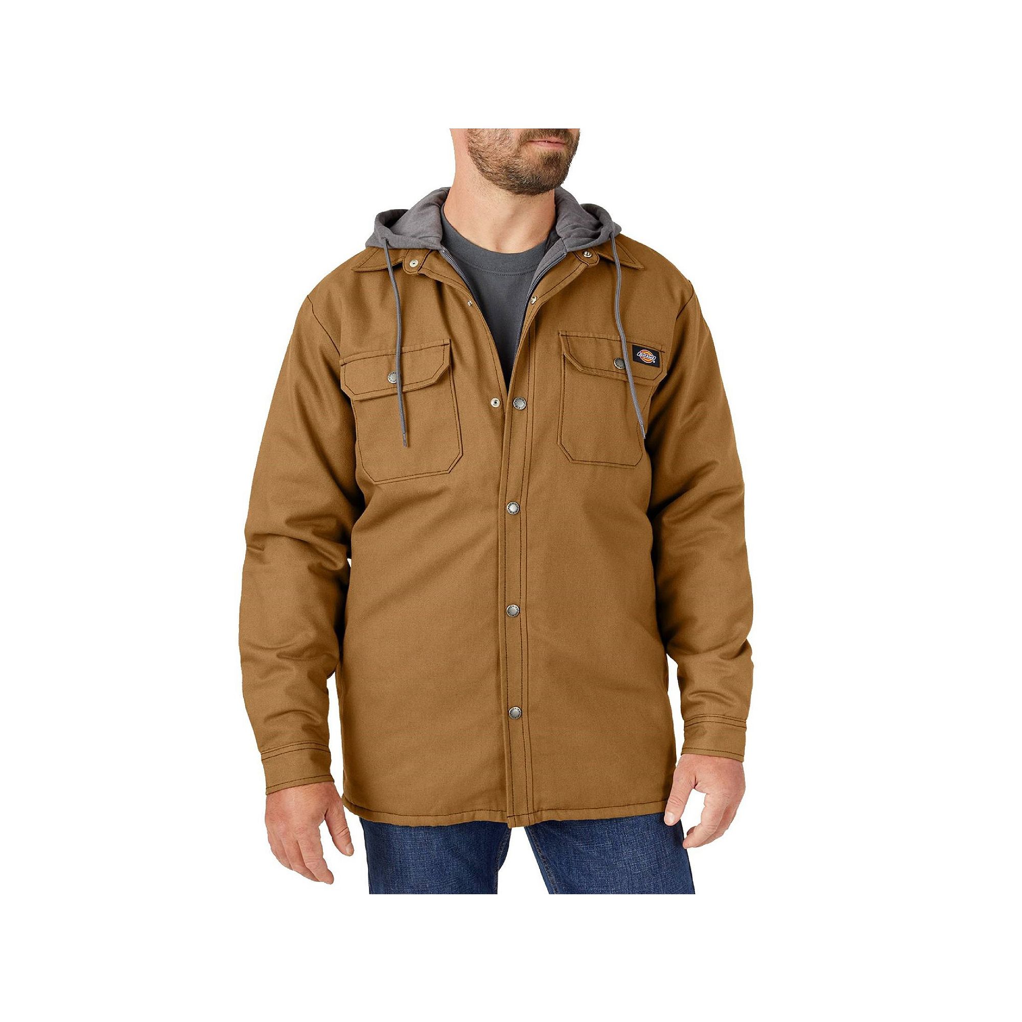 Mens Dickies Fleece Hooded Duck Shirt Jacket, Size: XS, Brown