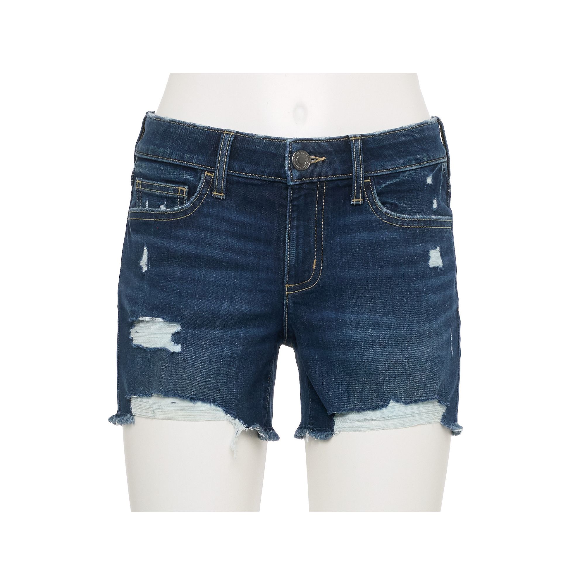 Juniors SO® Low-Rise Midi Shorts, Girls, Size: 0, Dark Destructed