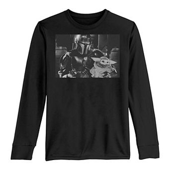 Boys 8-20 Star Wars The Mandalorian & The Child Black & White Portrait Long Sleeve Graphic Tee