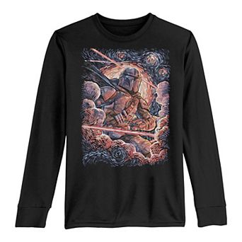 Boys 8-20 Star Wars The Mandalorian Starry Night Style Portrait Long Sleeve Graphic Tee