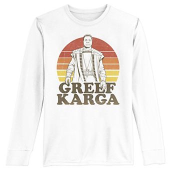 Boys 8-20 Star Wars: The Mandalorian Greef Karga Retro Sunset Portrait Long Sleeve Graphic Tee