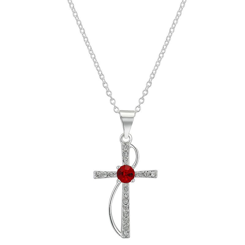 Brilliance Crystal Birthstone Cross Necklace, Womens, Size: 18, Red