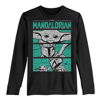 Boys 8-20 Star Wars The Mandalorian & The Child AKA Baby Yoda Green Panel Tee