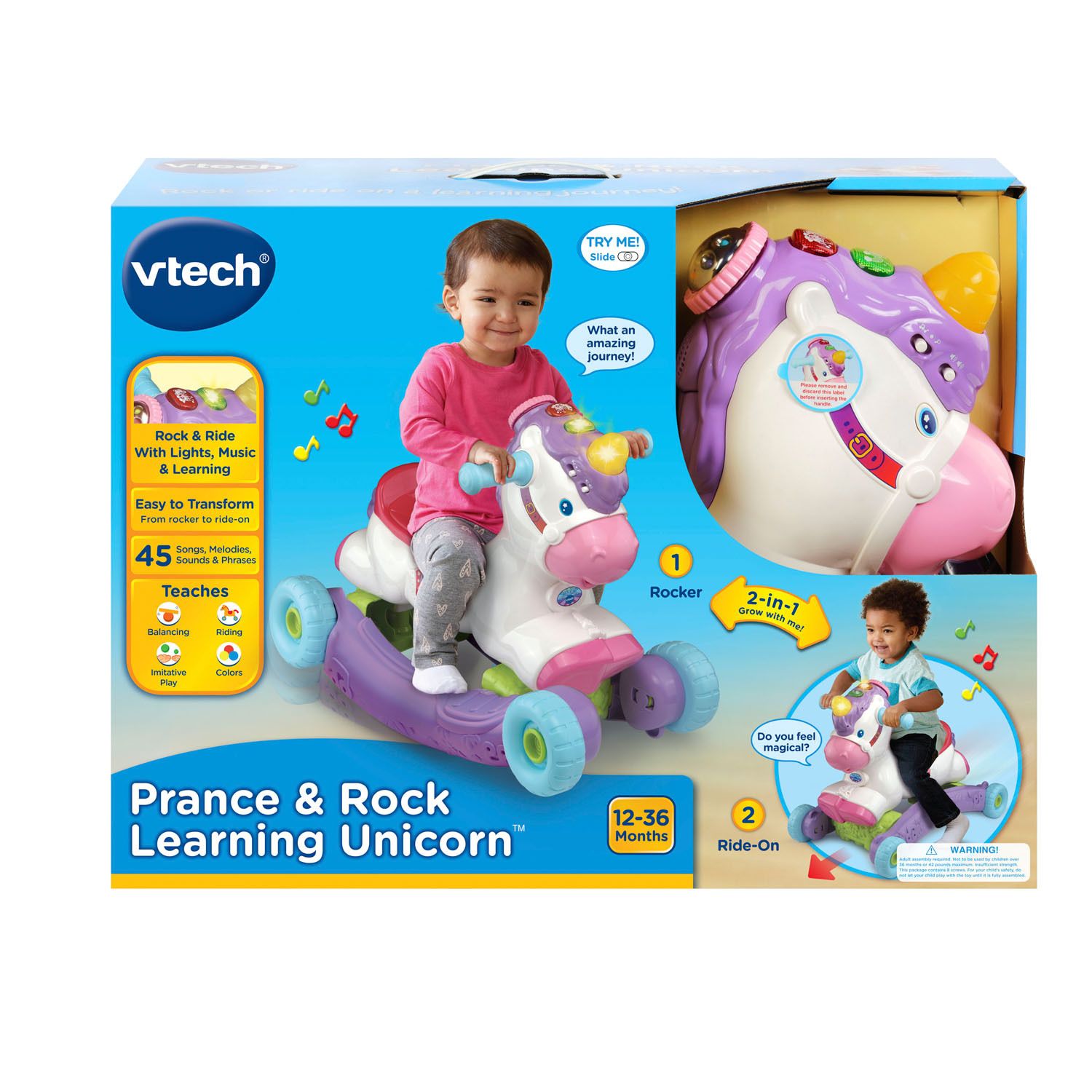 VTech Prance & Rock Learning Unicorn Ride-On Toy