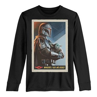 Boys 8-20 Star Wars The Mandalorian "Where I Go He Goes" Poster Tee