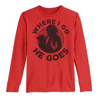 Boys 8-20 Star Wars Mandalorian "Where I Go He Goes" Silhouette Tee