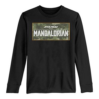 Boys 8-20 Star Wars The Mandalorian Boxed Green Camo Title Logo Tee