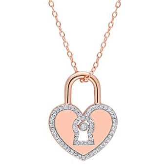 Stella Grace 18k Gold Over Sterling Silver 1/5 Carat T.W. Diamond Heart Locked Pendant Necklace