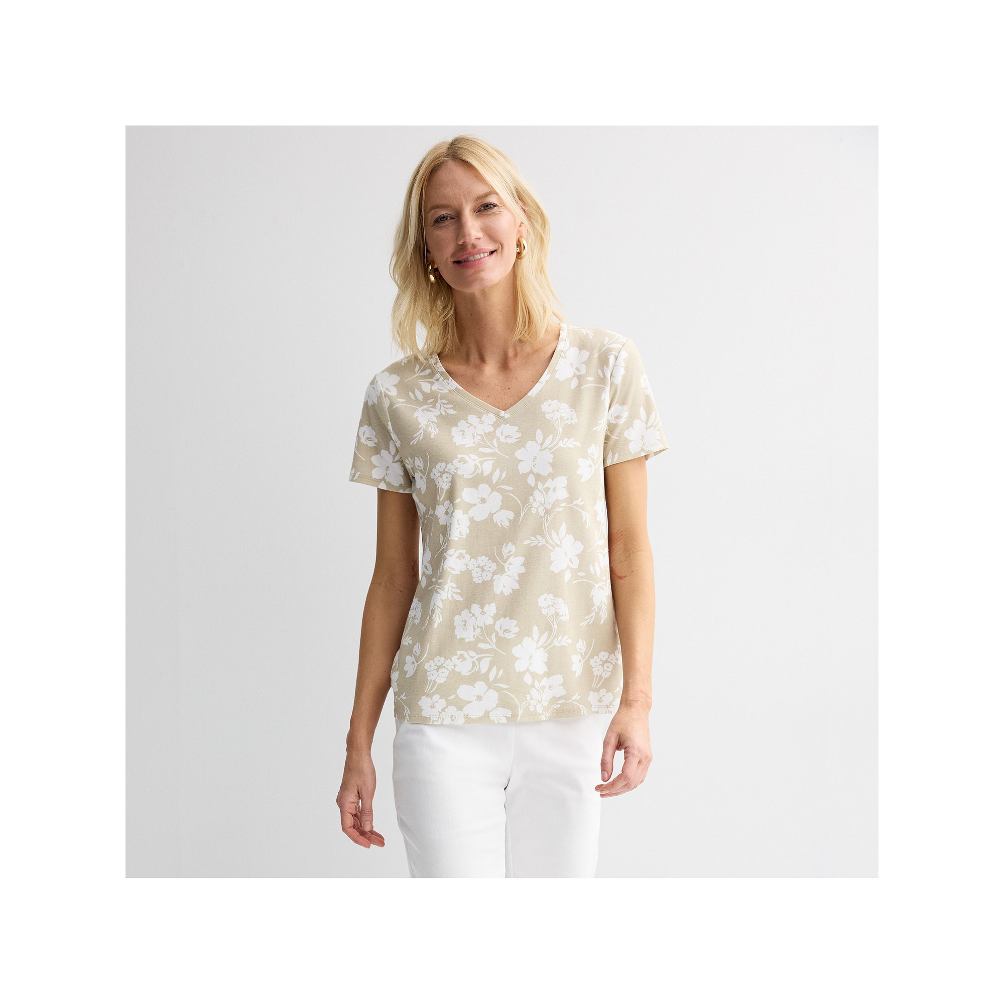 Petite Croft & Barrow® Essential V-Neck Tee, Womens, Size: XS Petite, Bei