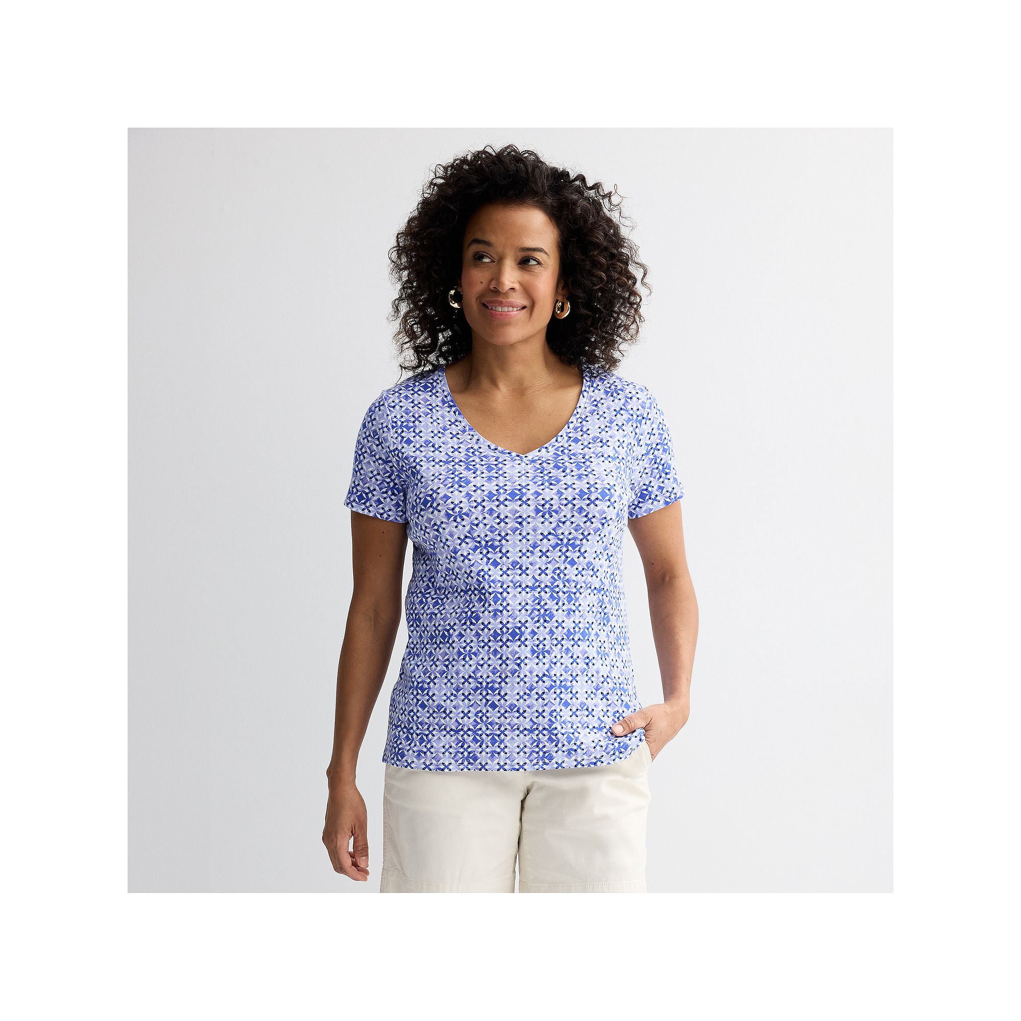 Petite Croft & Barrow® Essential V-Neck Tee, Womens, Size: Large Petite, 