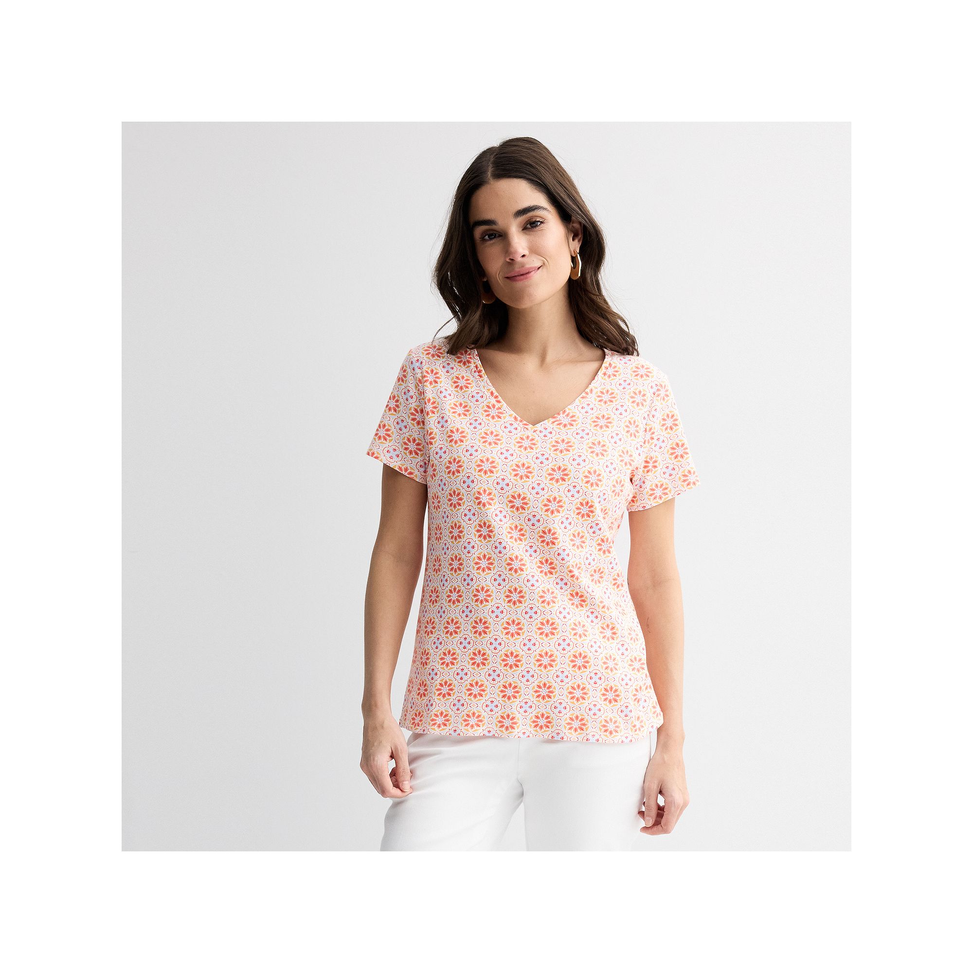 Petite Croft & Barrow® Essential V-Neck Tee, Womens, Size: XS Petite, Ora