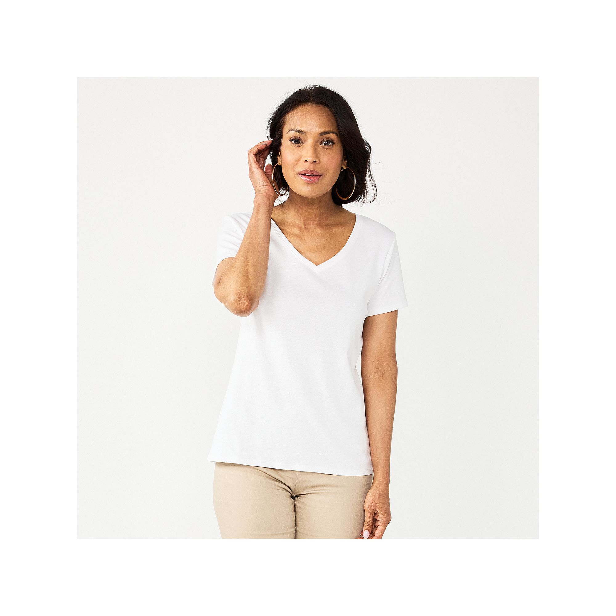 Petite Croft & Barrow® Essential V-Neck Tee, Womens, Size: XS Petite, Whi