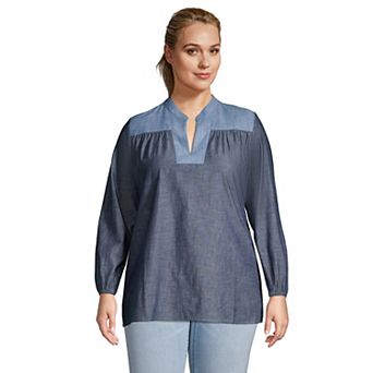 Plus Size Lands' End Poplin Peasant Top