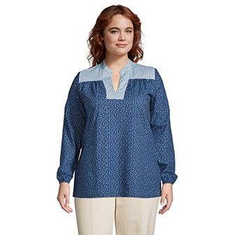 Plus Size Lands' End Poplin Peasant Top