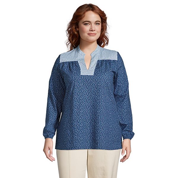 Plus Size Lands' End Poplin Peasant Top