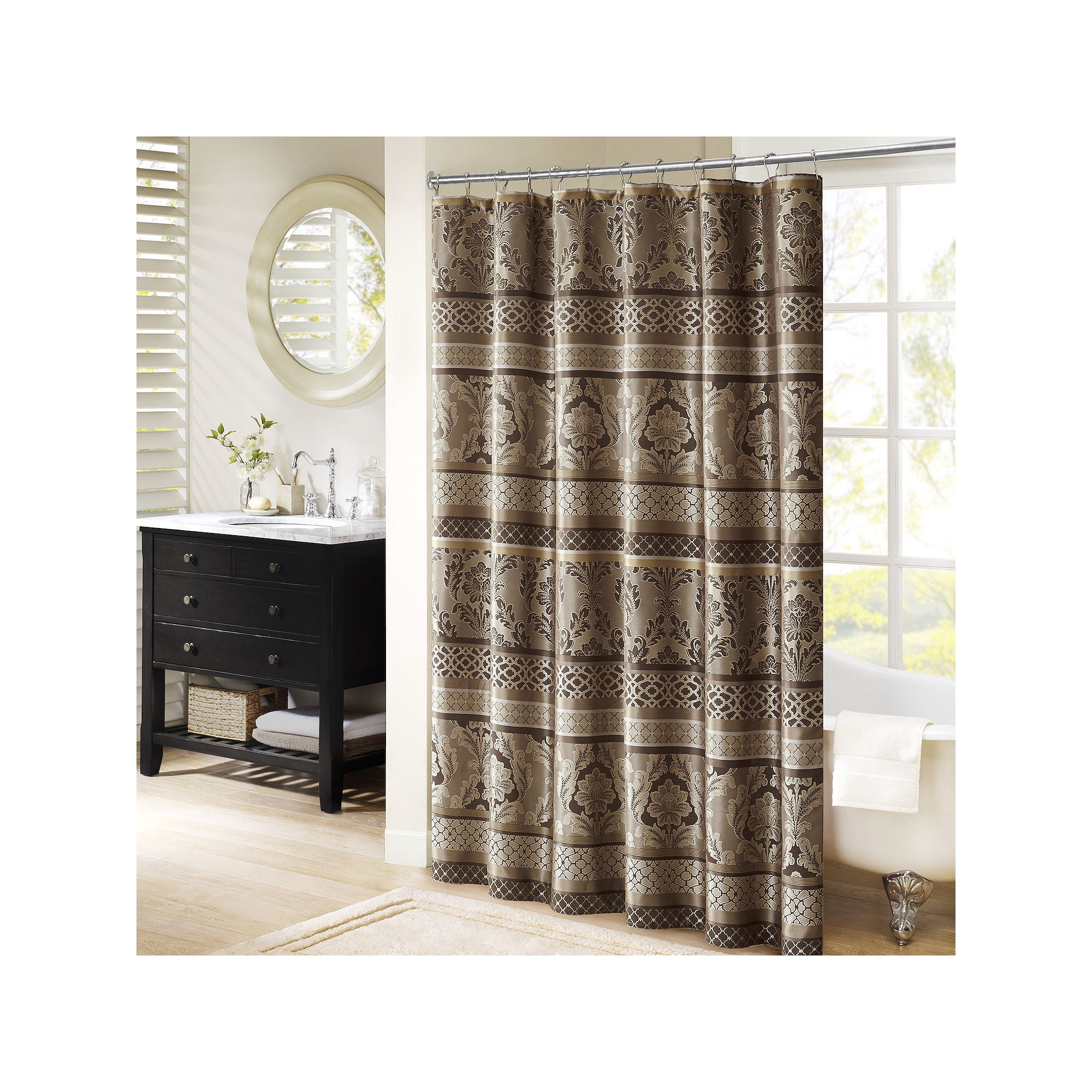Madison Park Venetian Jacquard Shower Curtain, Size: 72X72, Brown