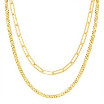 Paige Harper 14k Gold Plated Layered Curb Link & Paper Clip Link Chain Necklace