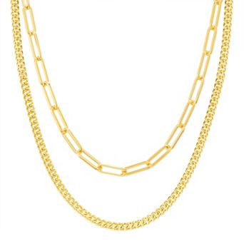 Paige Harper 14k Gold Plated Layered Curb Link & Paper Clip Link Chain Necklace