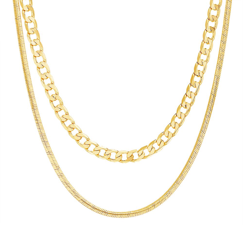 2PCS Herringbone Necklace For Women, Dainty 14K Gold Necklace For Women Layered Snake Chain Necklace Gold Plated Choker Necklaces For Women Trendy