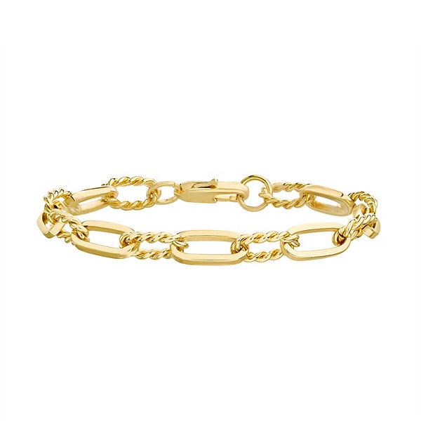 Gold Plated Stainless Steel Paper Clip Industrial Chain Link Bracelet - Gold