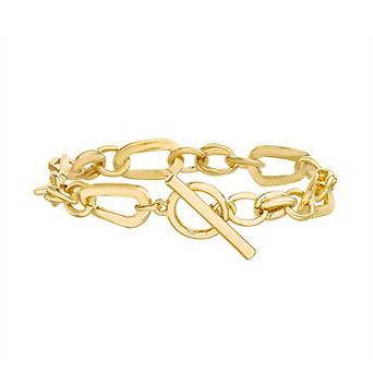 Paige Harper 14k Gold Plated Twisted Oval Link Toggle Bracelet