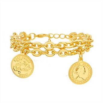 Paige Harper 14k Gold Plated Double Oval Link Bracelet with Coin Charms