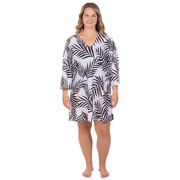 Plus Size Portocruz PalmLeaf Swim Tunic CoverUp