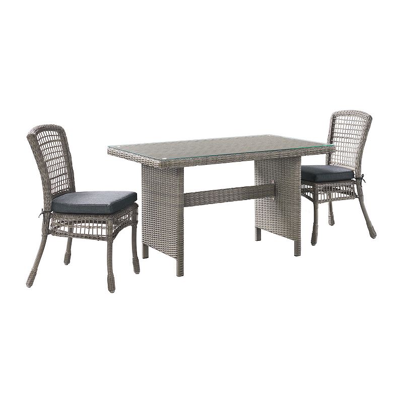 Alaterre Furniture All-Weather Wicker Dining Table & Chair 3-piece Set, Gre