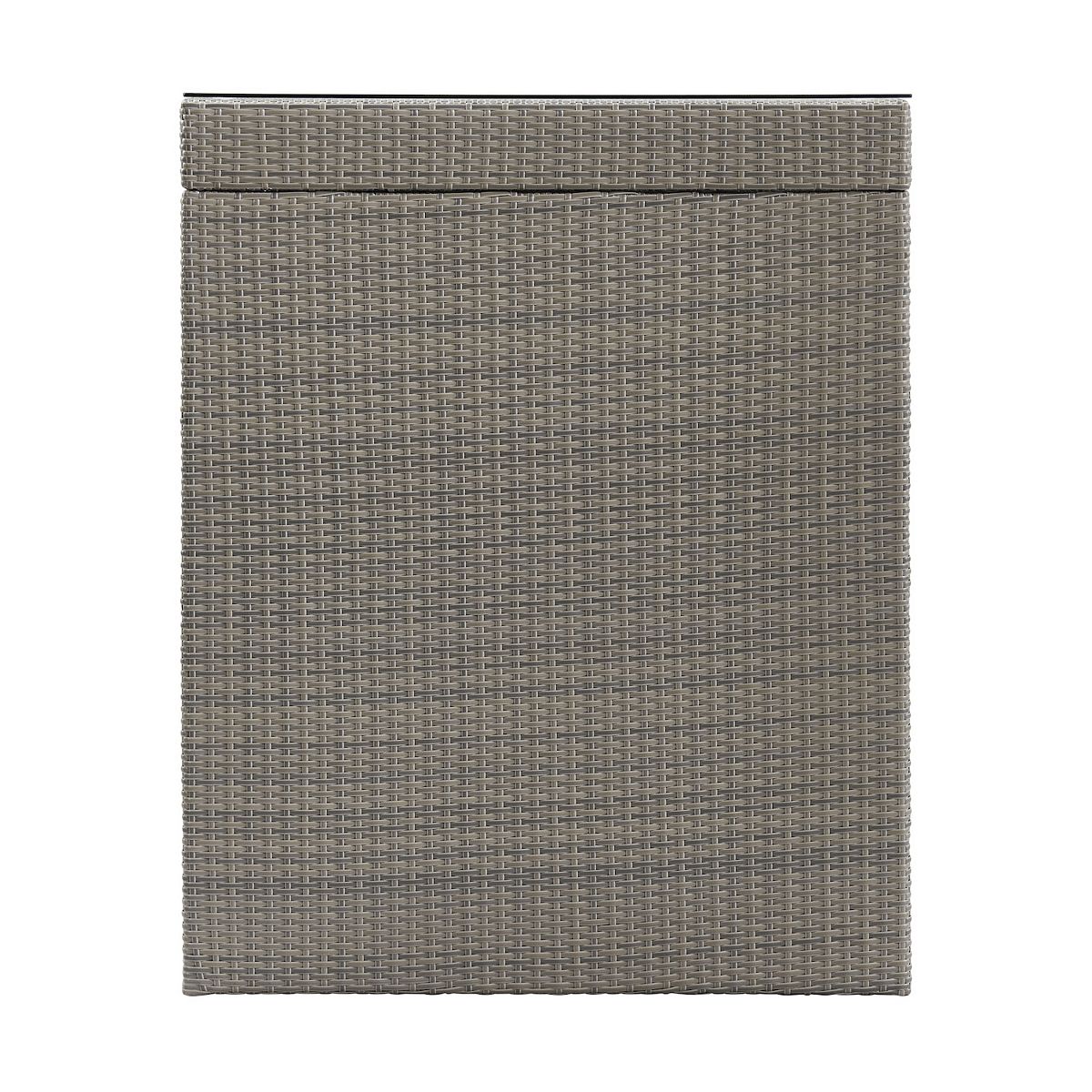 Gray woven bar table top and legs panel view