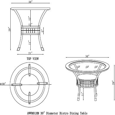 Alaterre Furniture Carolina All-Weather Wicker Dining Table