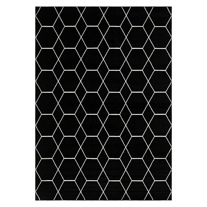 Unique Loom Geometric Trellis Frieze Rug, Black, 8Ft Rnd