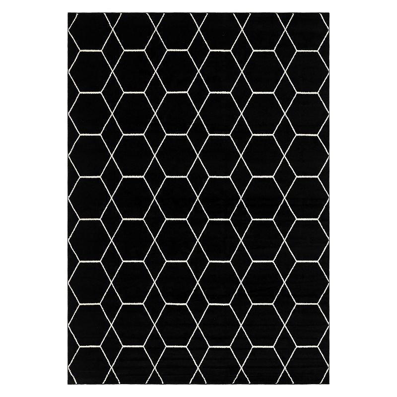 Unique Loom Geometric Trellis Frieze Rug, Black, 8Ft Rnd